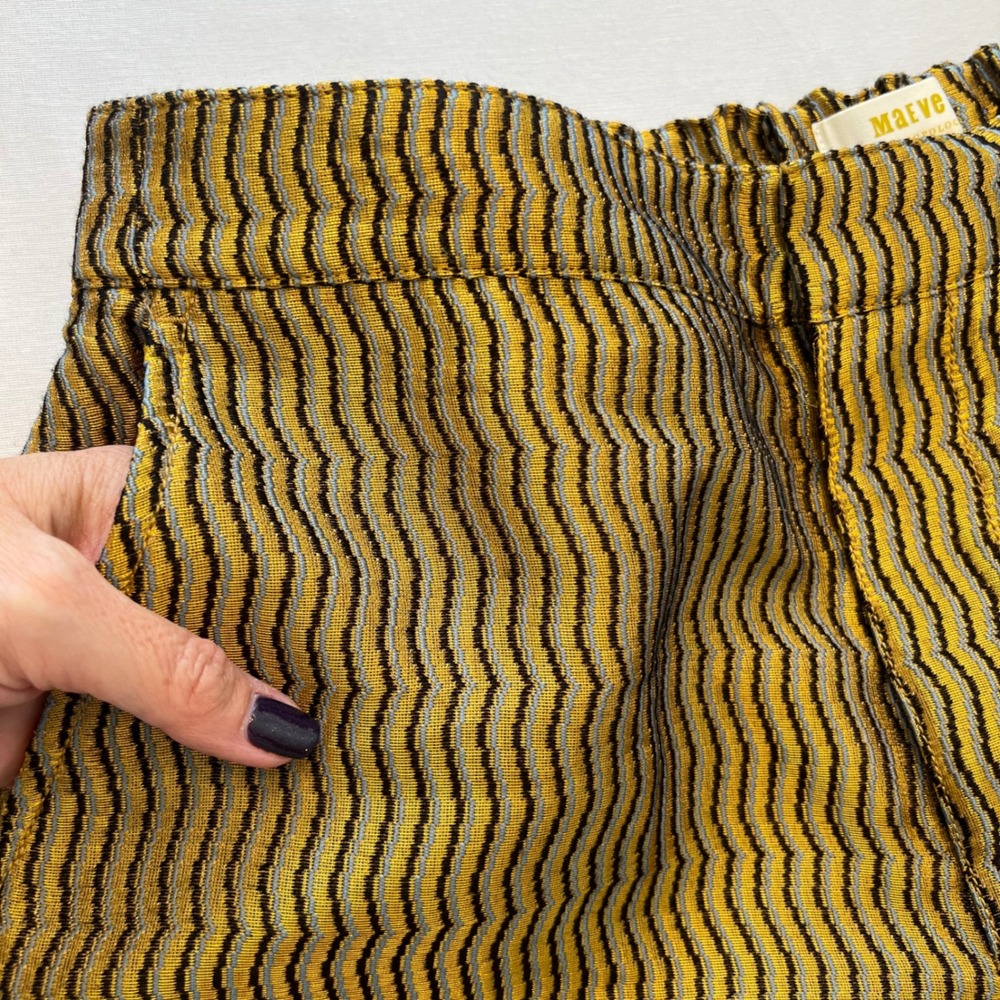 Maeve‎ Anthropologie Gold Metallic Wavy Stripe High Waist Cropped Pants Size M - Picture 9 of 13